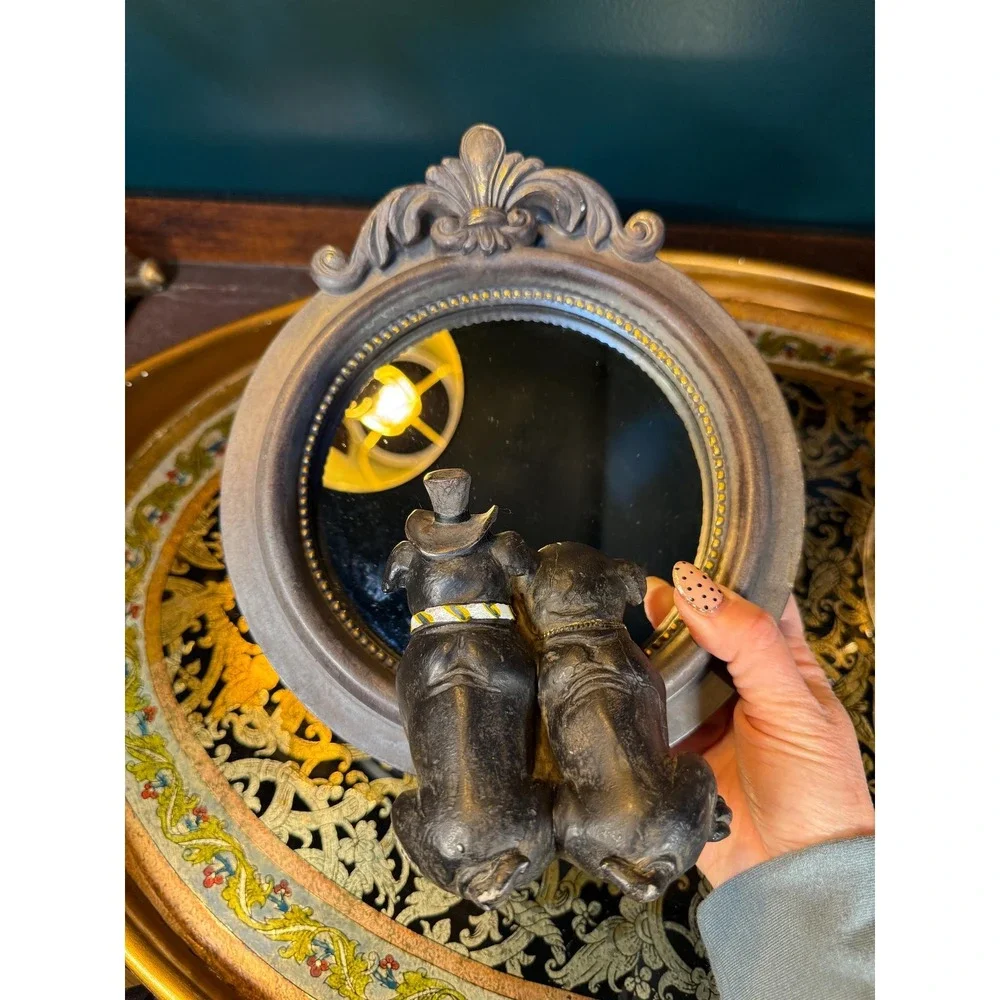 Vintage Victorian Bulldog‎ Couple Tabletop Mirror